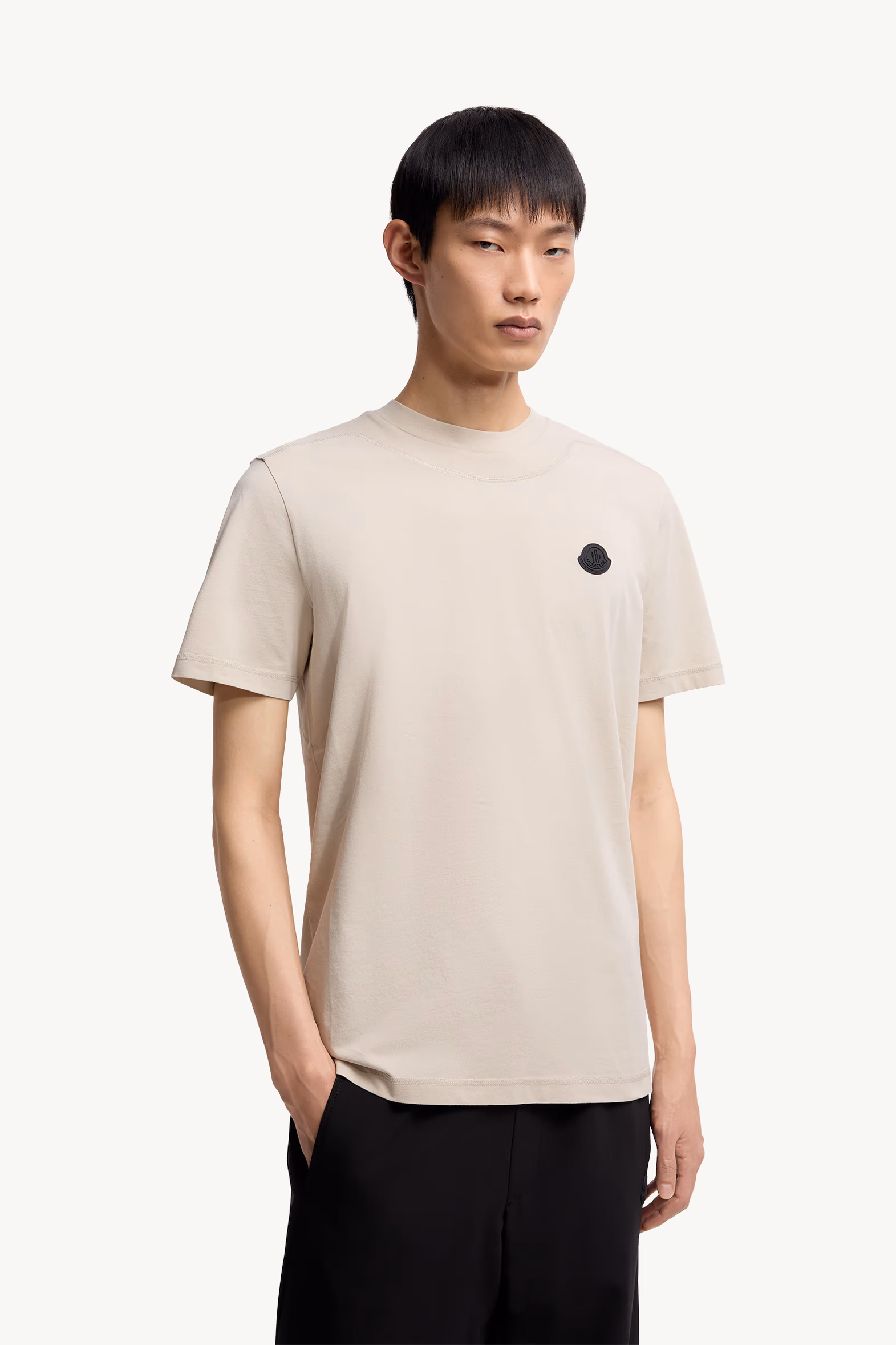 Logo Patch Cotton T-Shirt Men Light Beige Moncler 3